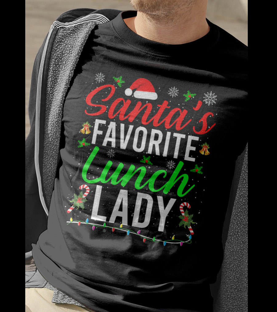 Santa's Favorite Lunch Lady Christmas Candy Cane Snowflakes T-Shirt