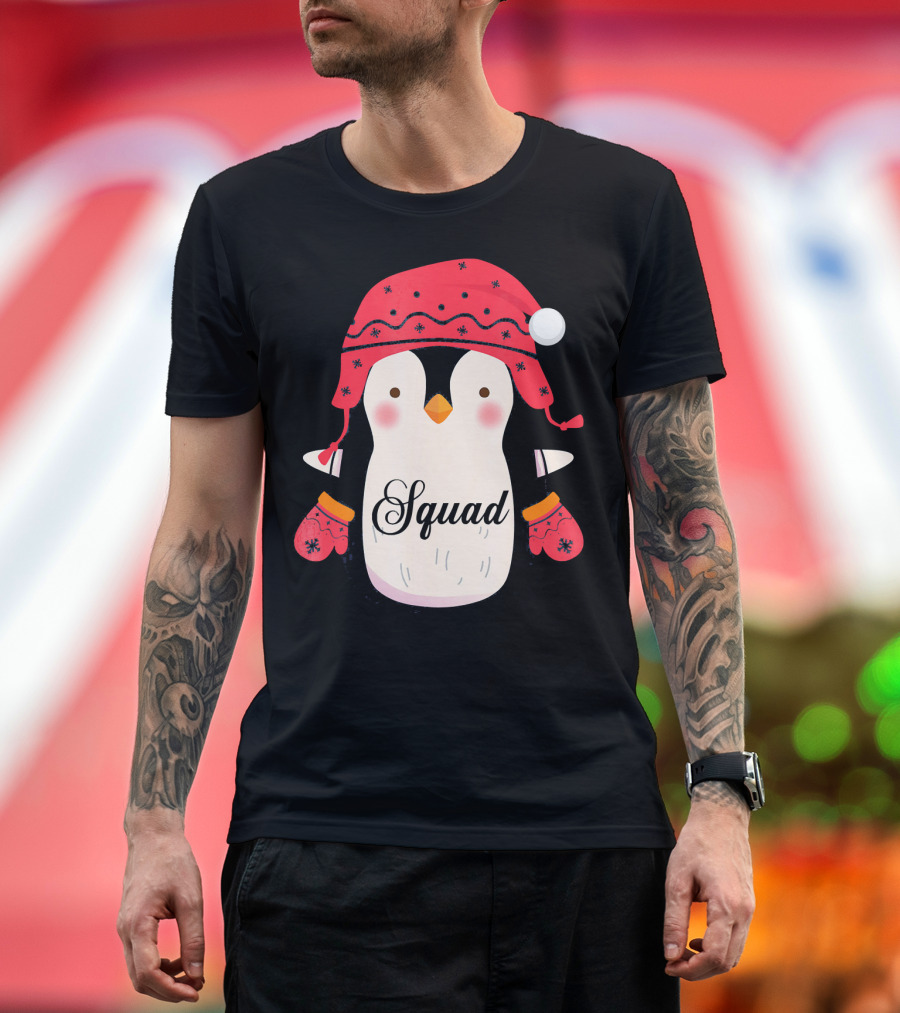 Squad Penguin Christmas Hat and Mittens T-Shirt