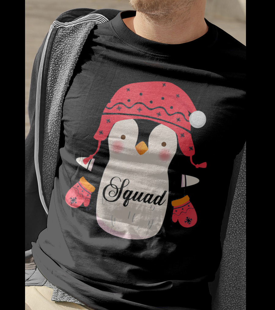 Squad Penguin Christmas Hat And Mittens T-Shirt