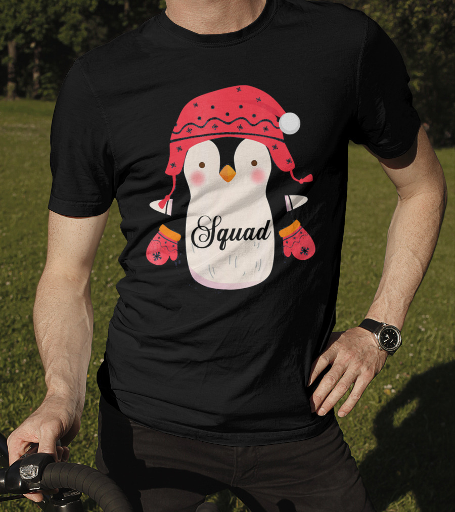 Squad Penguin Christmas Hat And Mittens T-Shirt