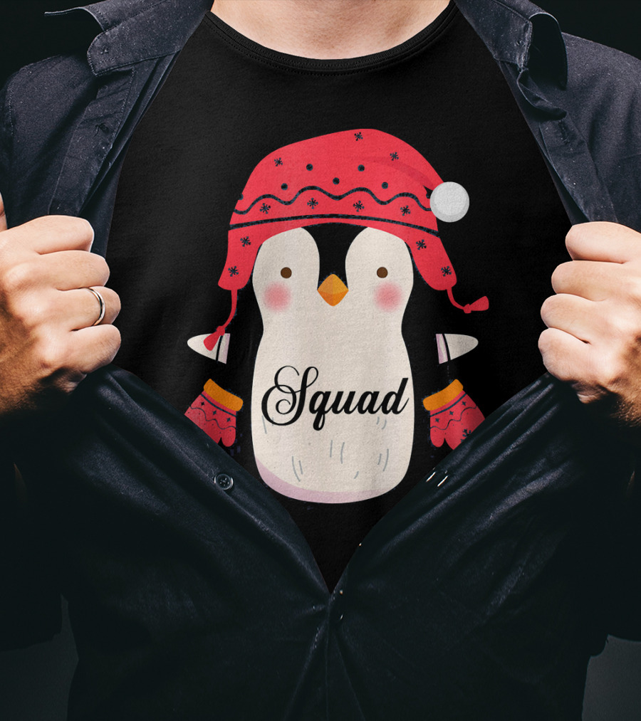 Squad Penguin Christmas Hat And Mittens T-Shirt