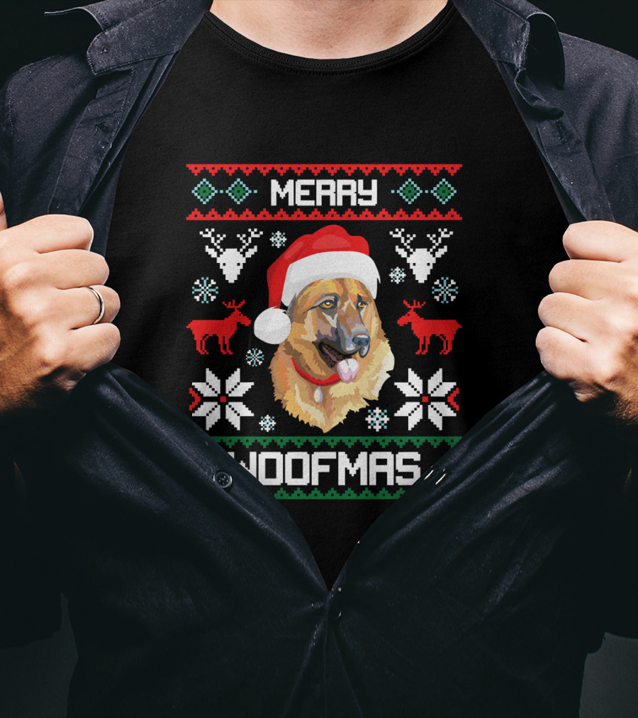 Merry Woofmas German Shepherd Dog Christmas T-Shirt