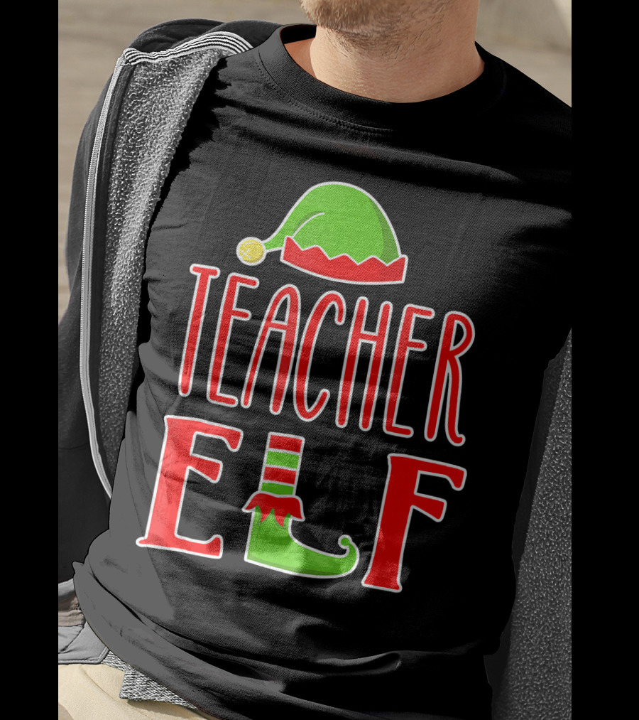 Teacher Elf Christmas Hat And Shoe Holiday T-Shirt