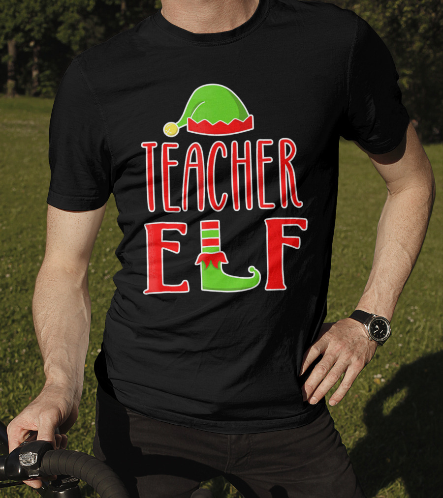 Teacher Elf Christmas Hat And Shoe Holiday T-Shirt