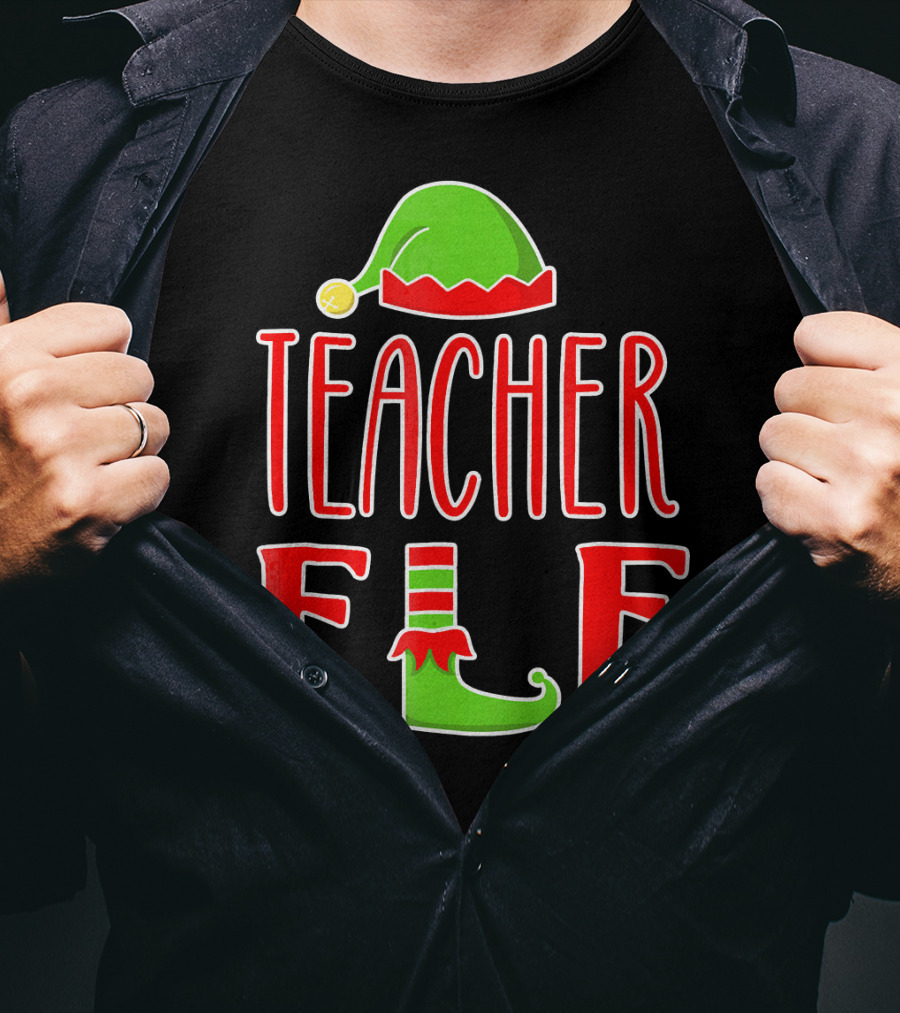 Teacher Elf Christmas Hat And Shoe Holiday T-Shirt