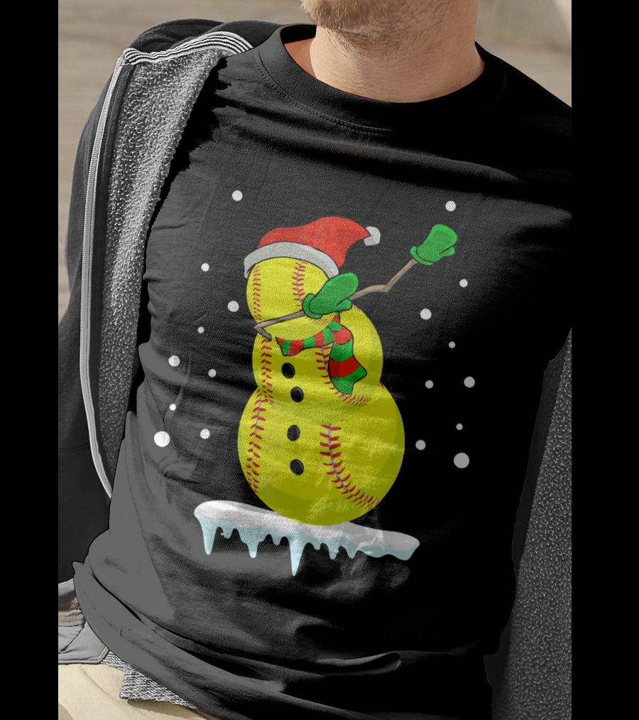 Dabbing Snowman Softball Christmas Fun T-Shirt