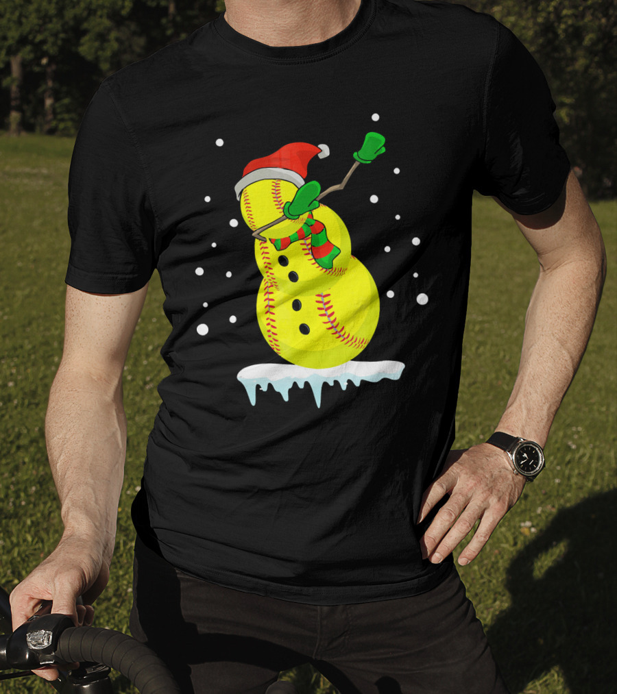Dabbing Snowman Softball Christmas Fun T-Shirt