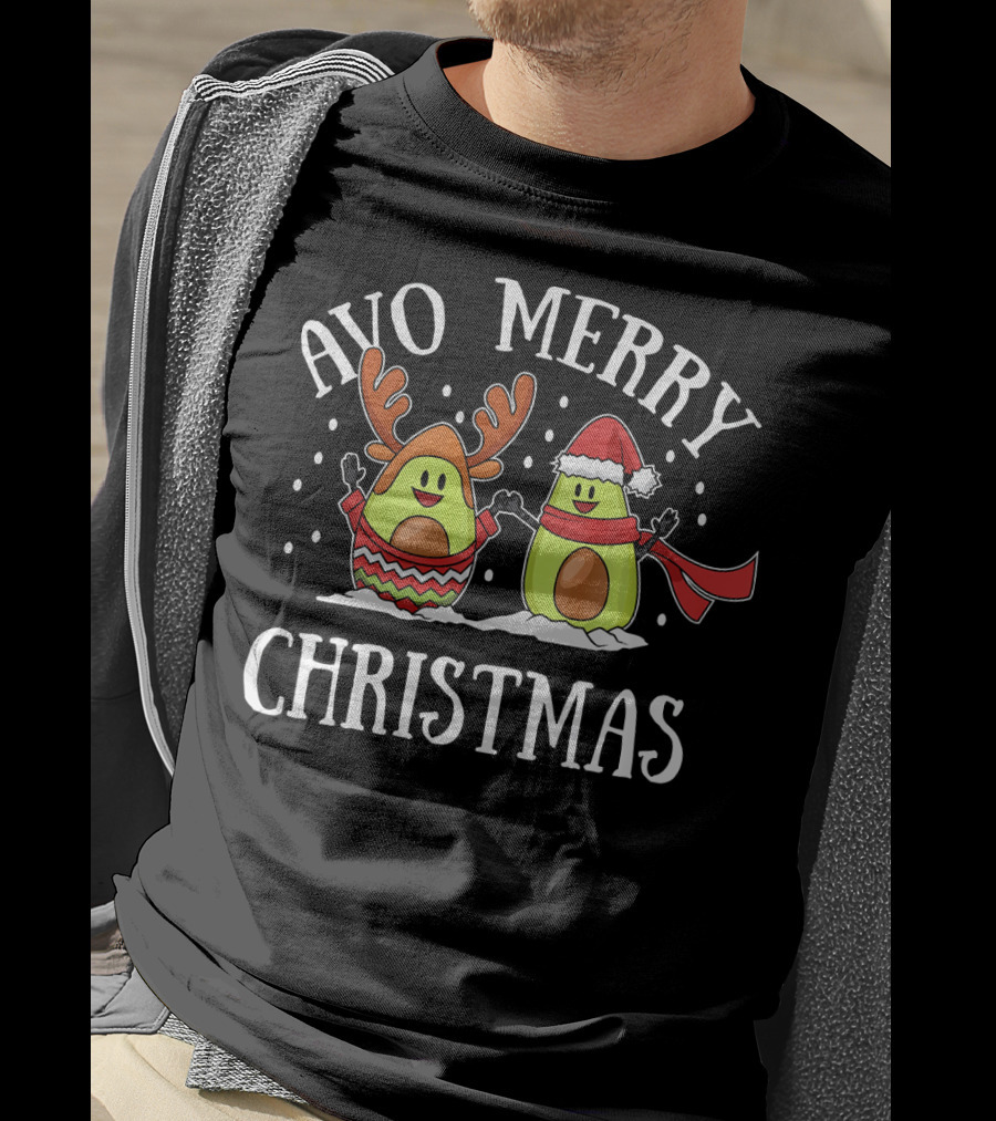 Avo Merry Christmas Avocado With Reindeer Antlers And Santa Hat T-Shirt