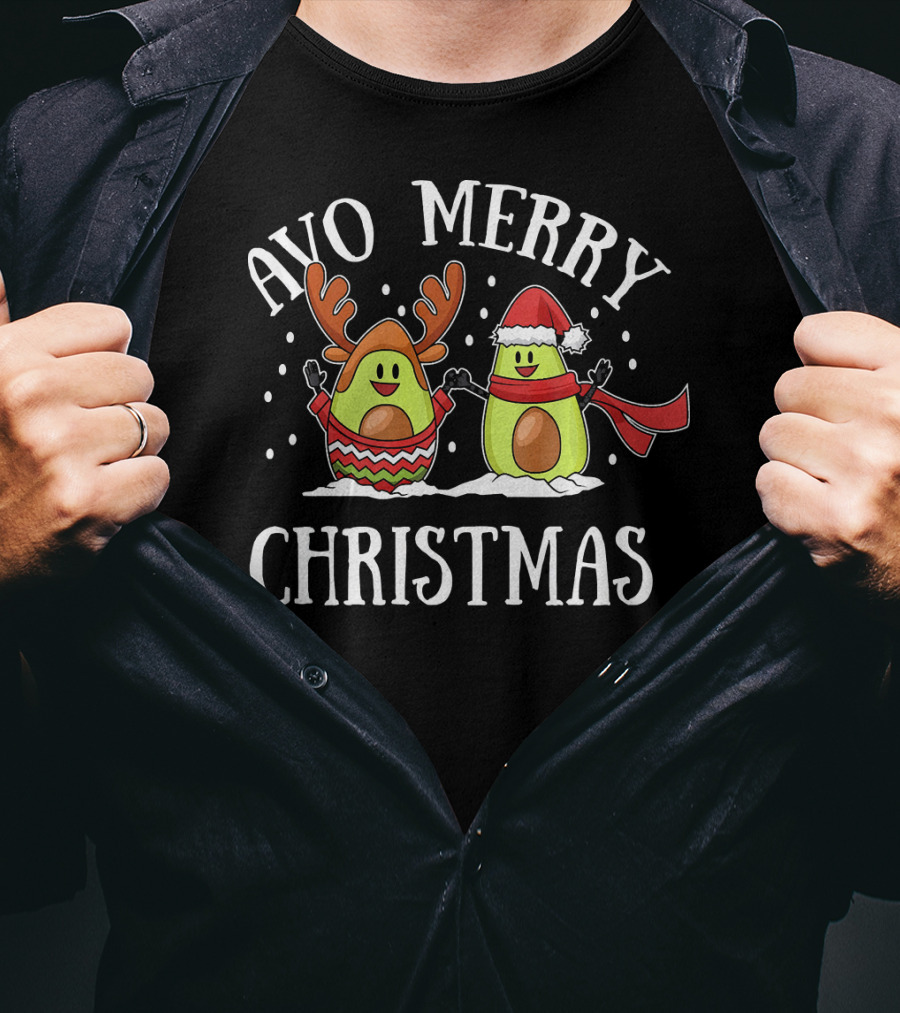 Avo Merry Christmas Avocado With Reindeer Antlers And Santa Hat T-Shirt