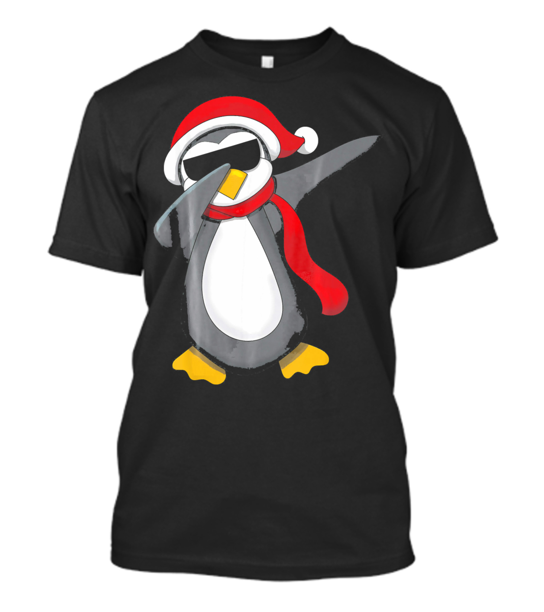 Dabbing Penguin Christmas Mornin Santa Hat Scarf Holiday Fun T-Shirt