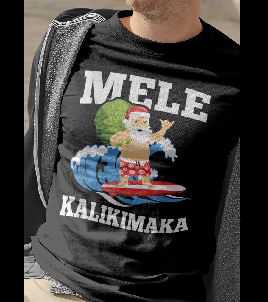 Mele Kalikimaka Surfing Santa Hawaiian Christmas Wave T-Shirt