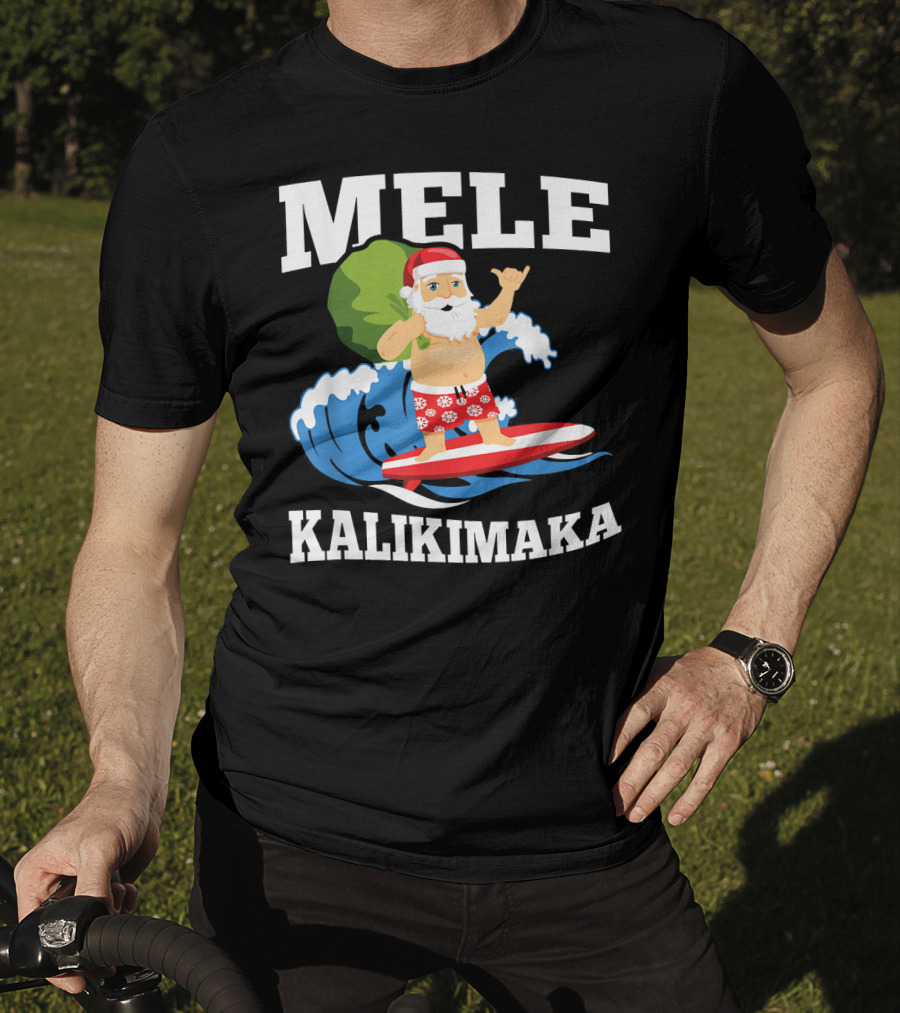 Mele Kalikimaka Surfing Santa Hawaiian Christmas Wave T-Shirt