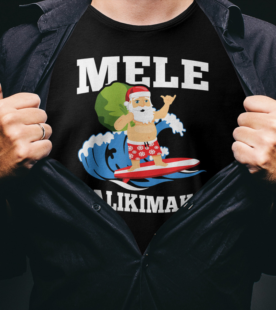 Mele Kalikimaka Surfing Santa Hawaiian Christmas Wave T-Shirt