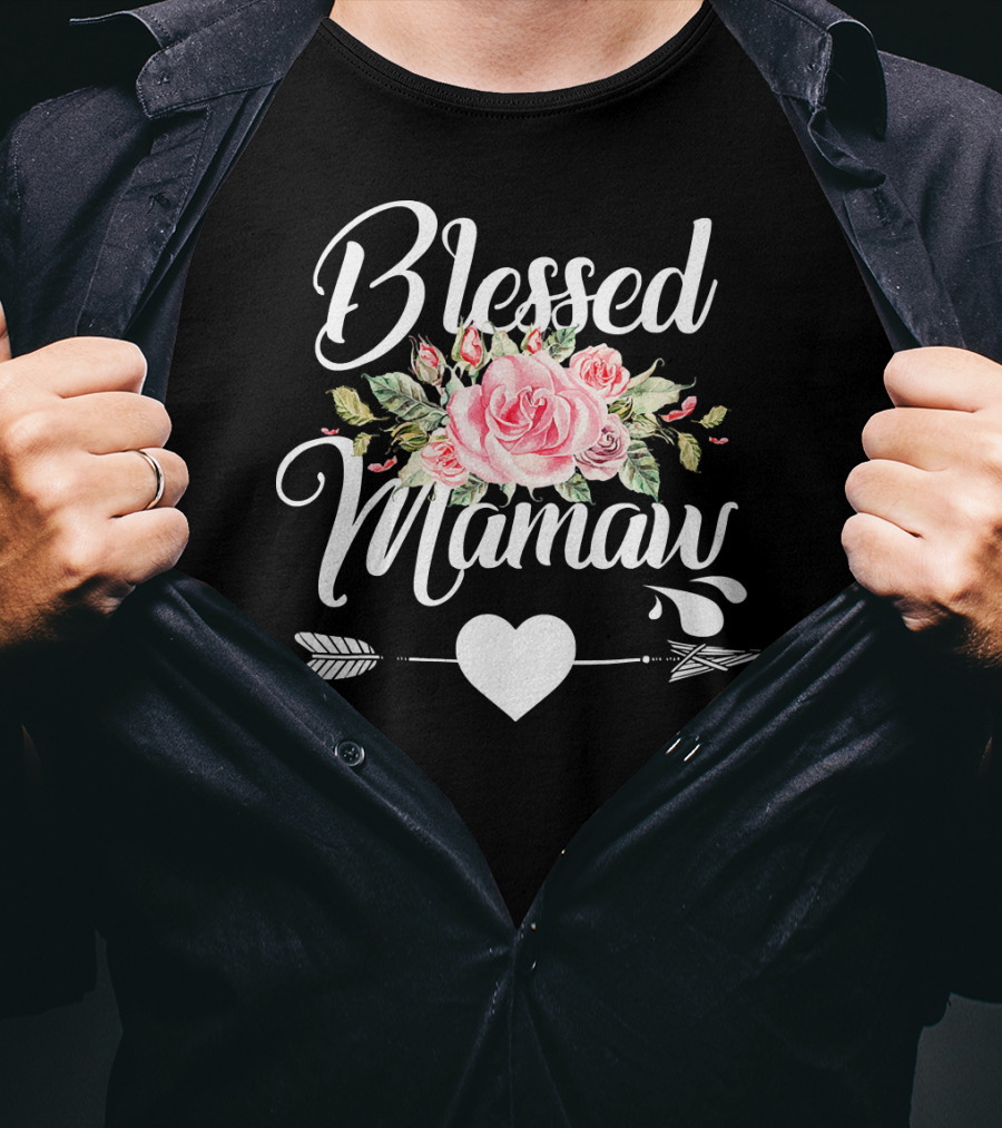 Blessed Mamaw Floral Rose Heart Arrow T-Shirt