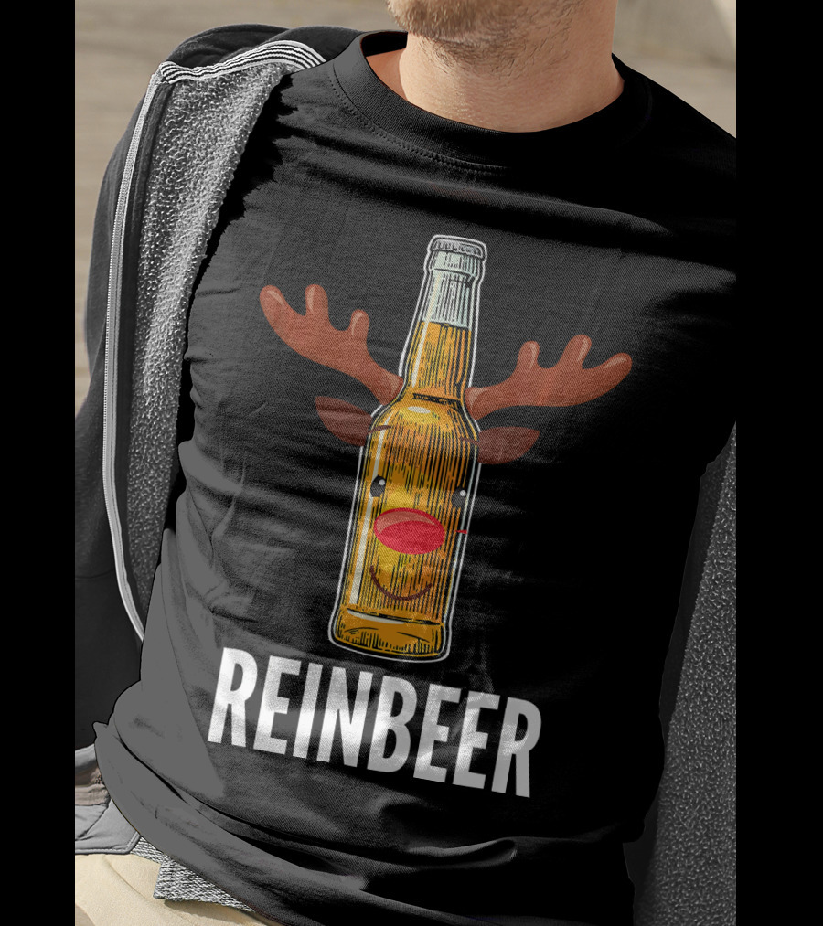 Reinbeer Beer Bottle Reindeer Antlers Funny Christmas T-Shirt