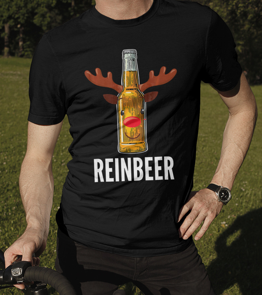 Reinbeer Beer Bottle Reindeer Antlers Funny Christmas T-Shirt