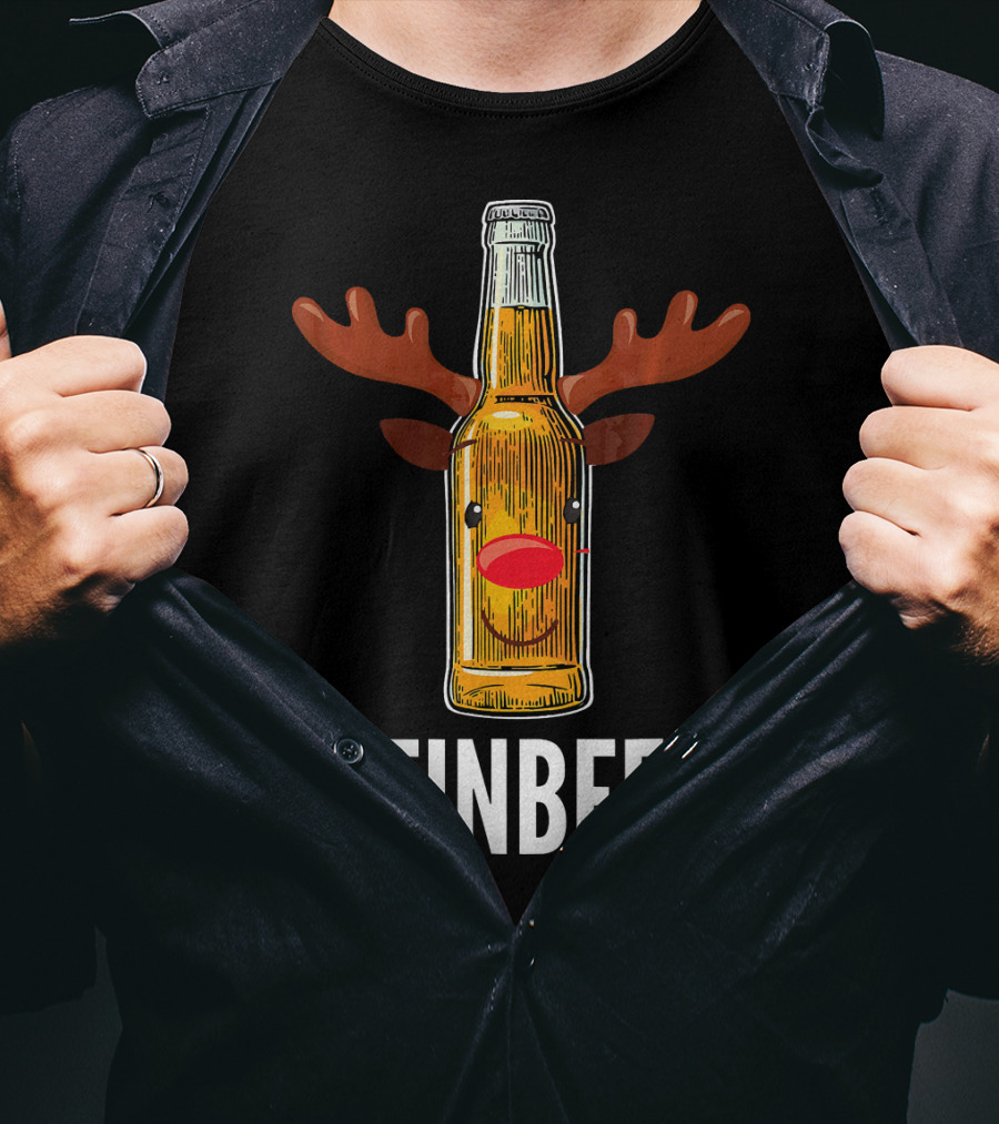 Reinbeer Beer Bottle Reindeer Antlers Funny Christmas T-Shirt