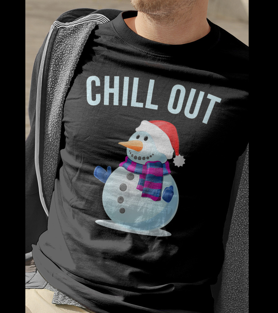 Chill Out Snowman Santa Hat And Scarf Winter Vibes T-Shirt