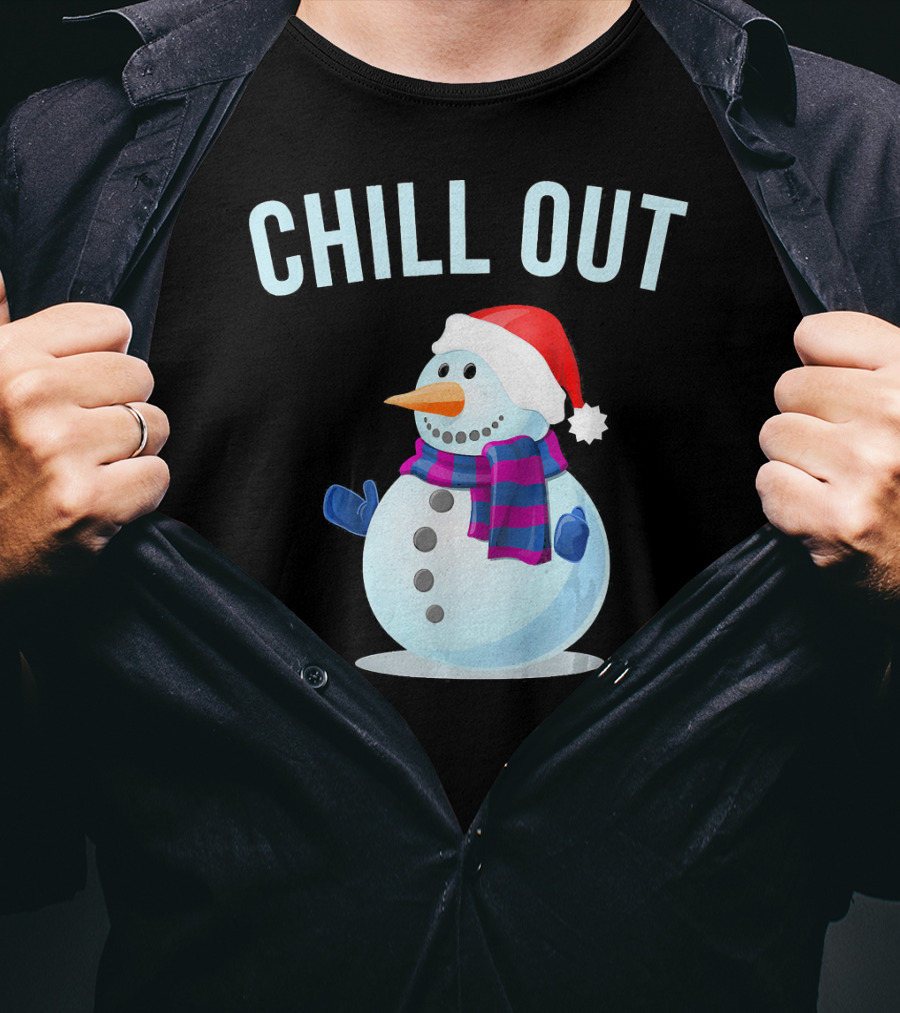Chill Out Snowman Santa Hat And Scarf Winter Vibes T-Shirt