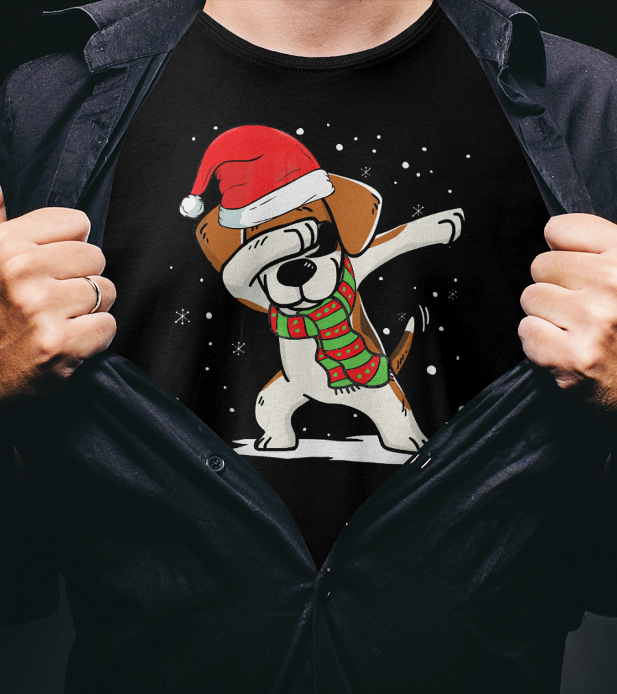 Dabbing Beagle Santa Christmas Dog Dance T-Shirt