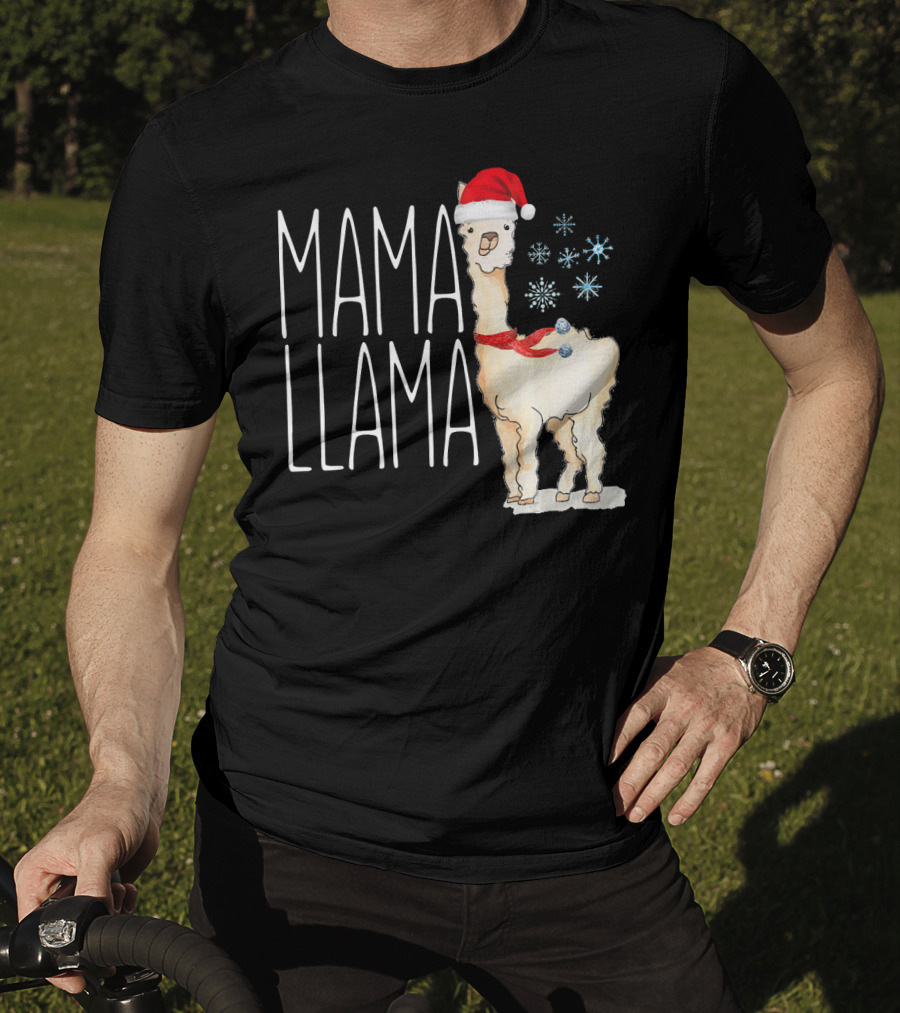 Mama Llama Christmas Snowflakes Santa Hat T-Shirt