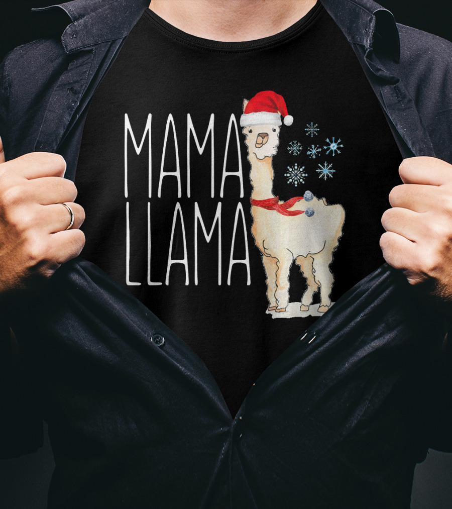 Mama Llama Christmas Snowflakes Santa Hat T-Shirt