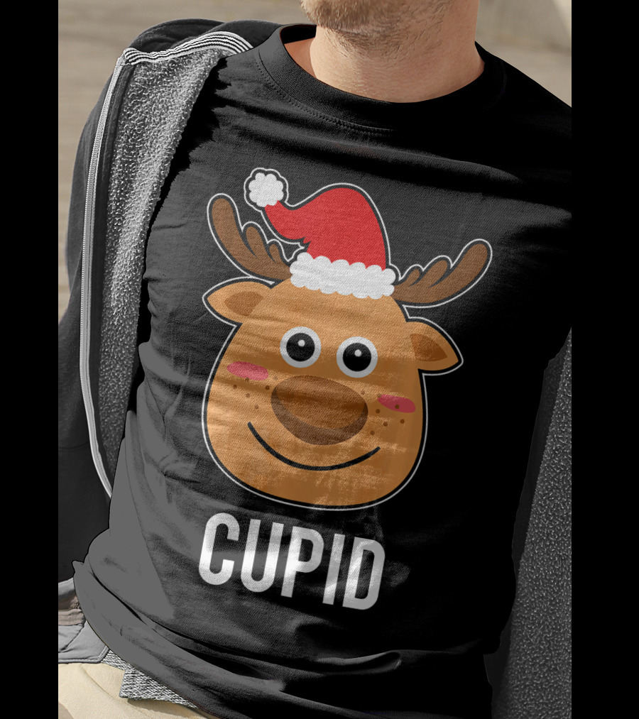 Santa Reindeer Cupid Xmas Group Adorable Christmas Deer Face Holiday T-Shirt