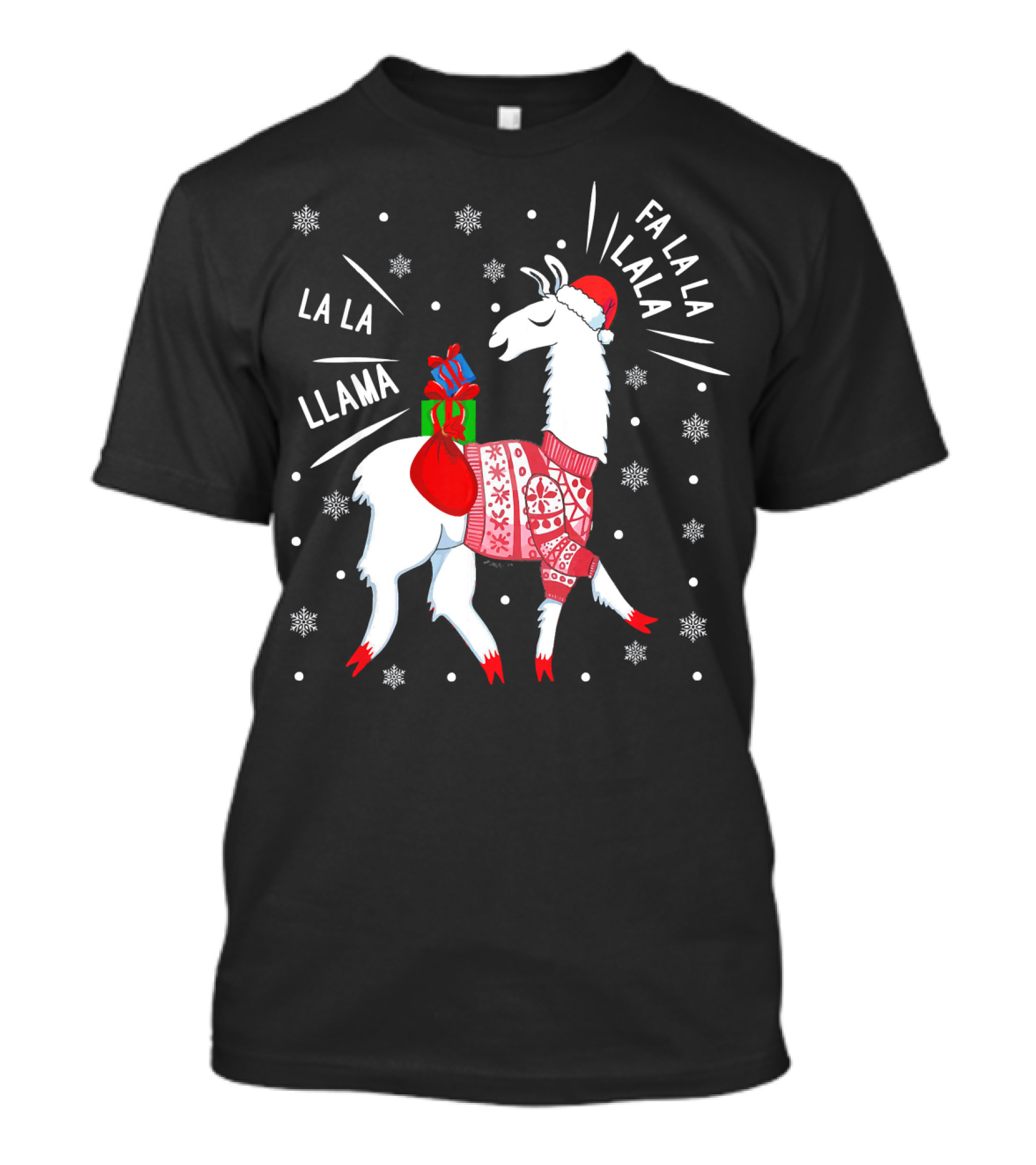 Fa La La Fa La La La La Llama Christmas Santa Hat Sweater Snowflakes T-Shirt