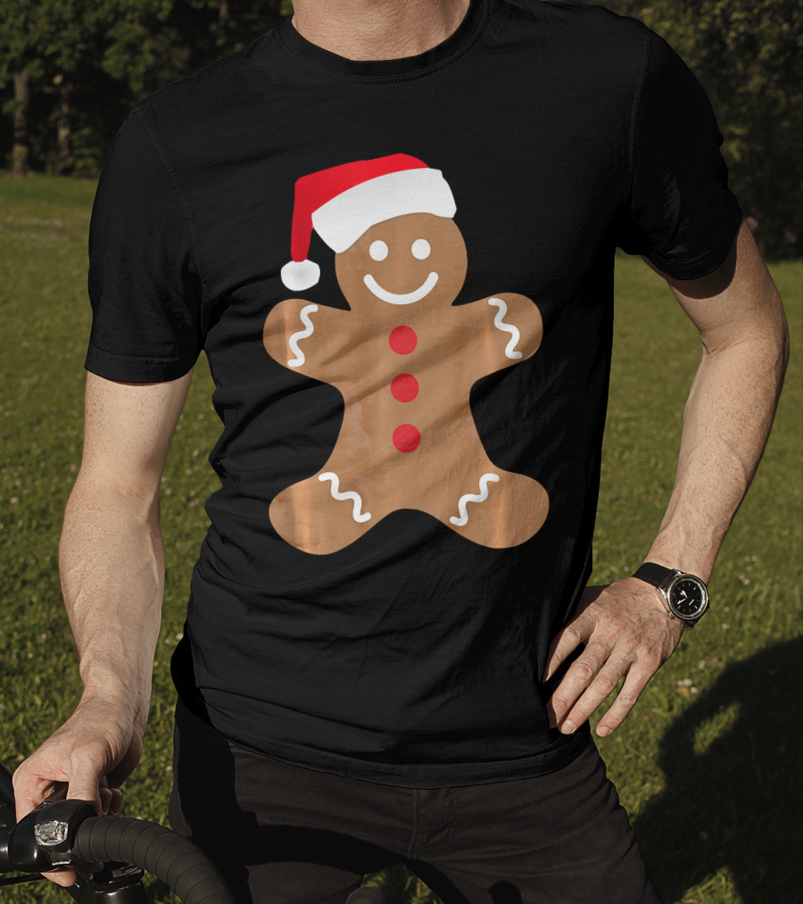 Gingerbread Man With Santa Hat Christmas T-Shirt