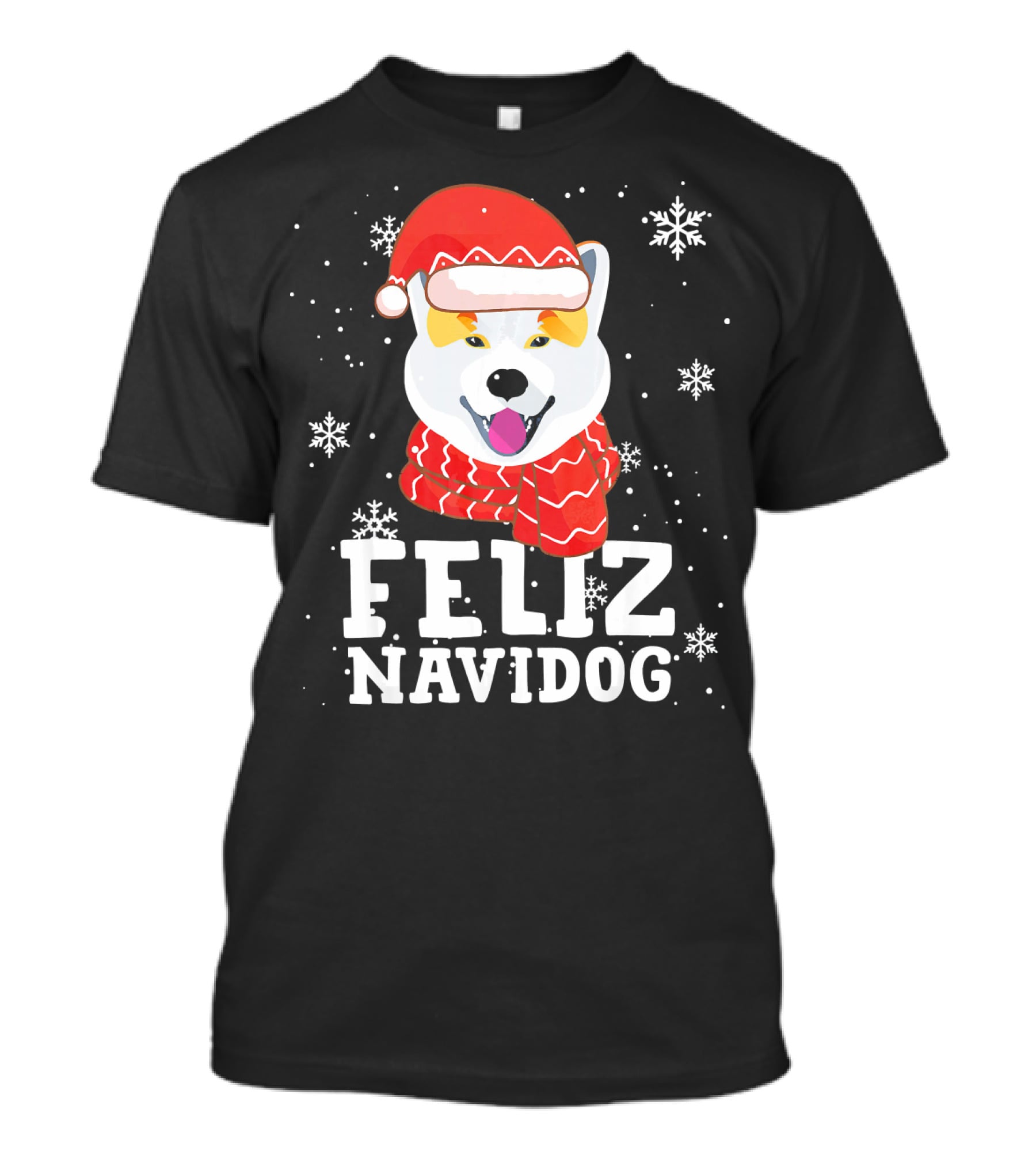 Feliz Navidog Shiba Inu Santa Hat Snowflakes T-Shirt