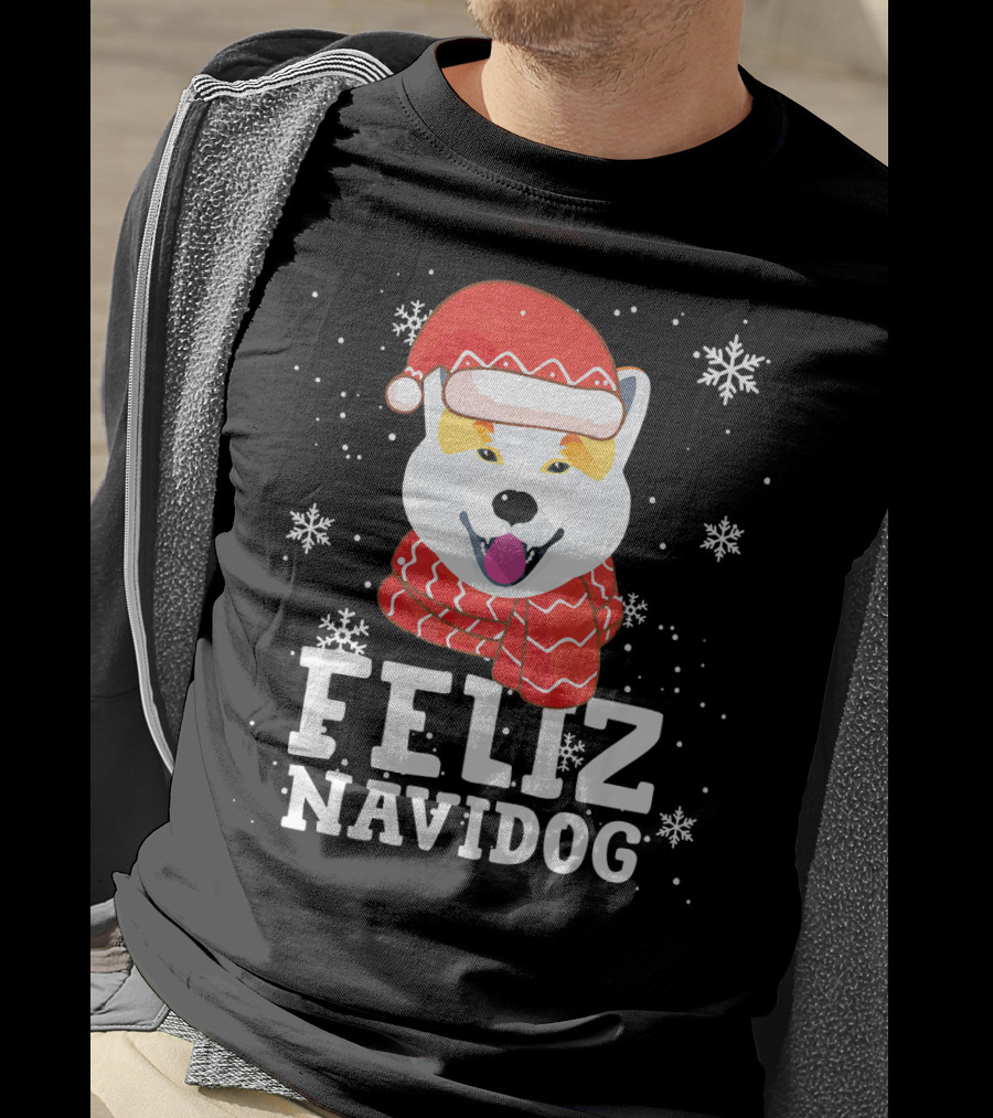 Feliz Navidog Shiba Inu Santa Hat Snowflakes T-Shirt