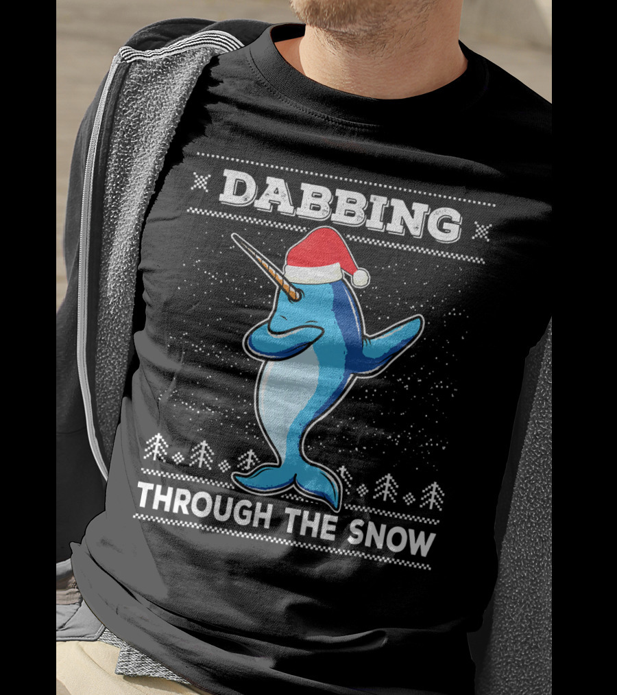 Dabbing Through The Snow Narwhal With Santa Hat T-Shirt