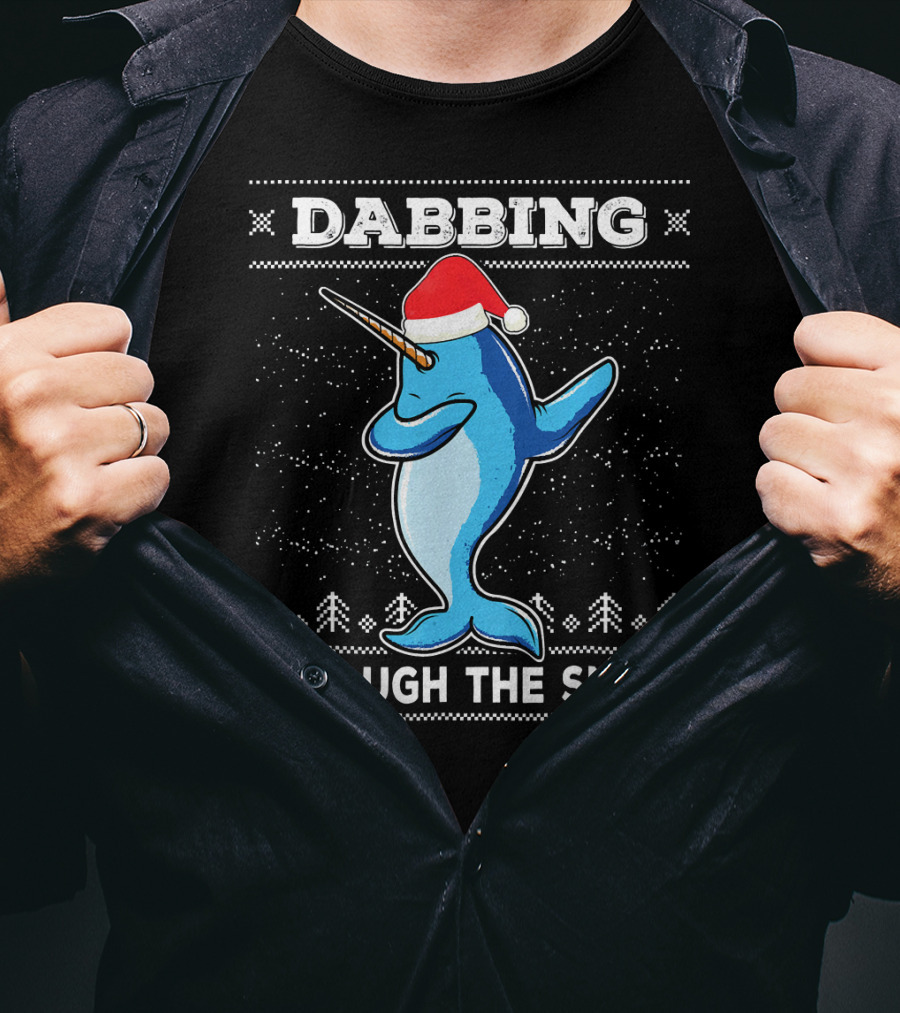 Dabbing Through The Snow Narwhal With Santa Hat T-Shirt