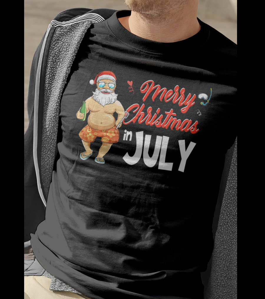 Merry Christmas In July Santa Claus Summer Beach Vibes T-Shirt
