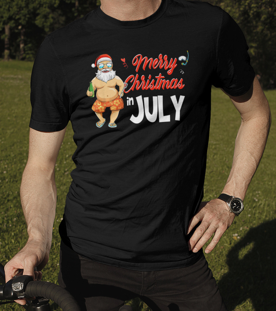 Merry Christmas In July Santa Claus Summer Beach Vibes T-Shirt