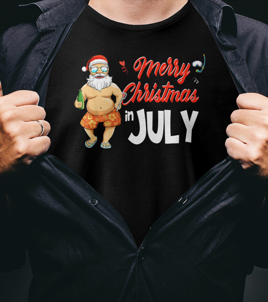 Merry Christmas In July Santa Claus Summer Beach Vibes T-Shirt