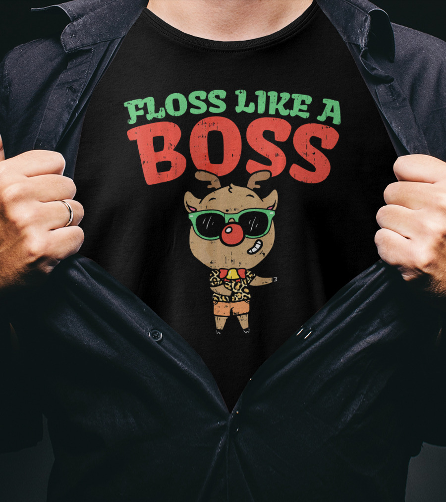 Funky Reindeer Floss Like A Boss In Shades And Festive Attire T-Shirt