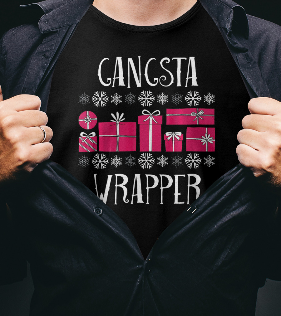 Gangsta Wrapper Funny Christmas Party Presents Snowflakes T-Shirt