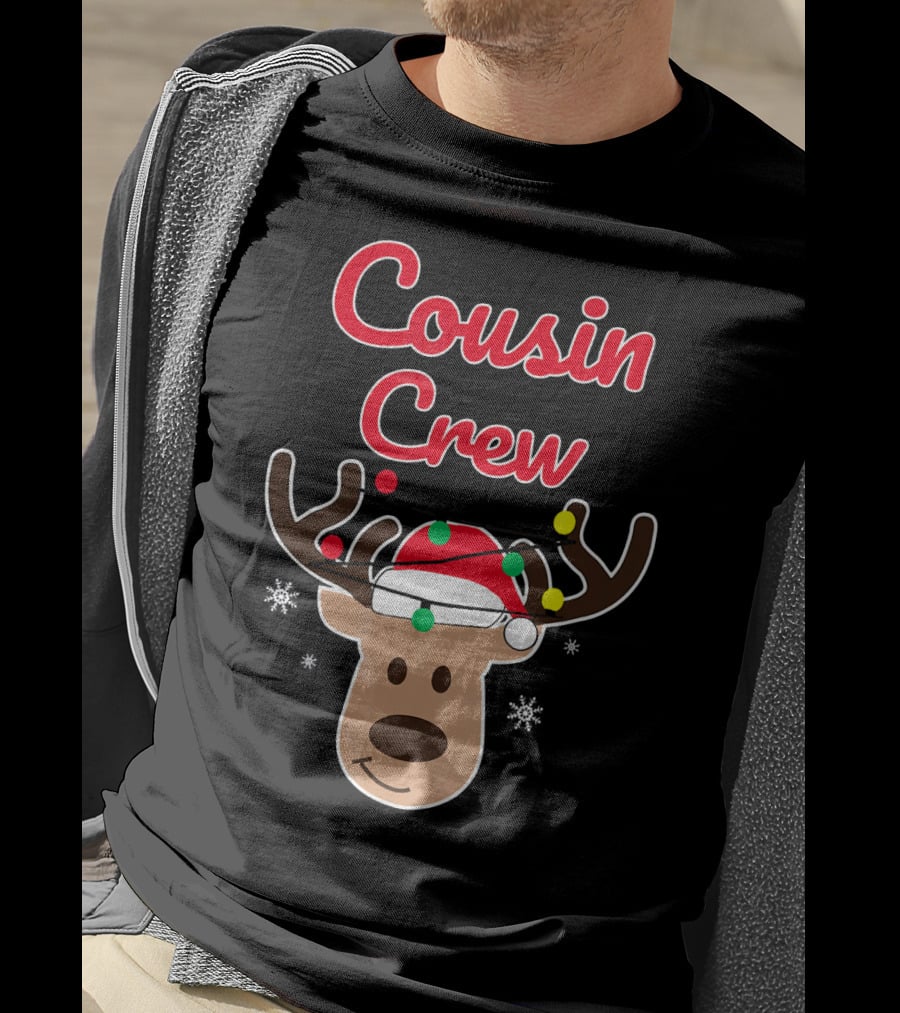 Cousin Crew Christmas Reindeer Hat Snowflakes T-Shirt