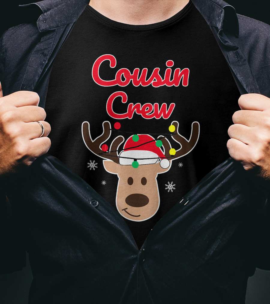 Cousin Crew Christmas Reindeer Hat Snowflakes T-Shirt