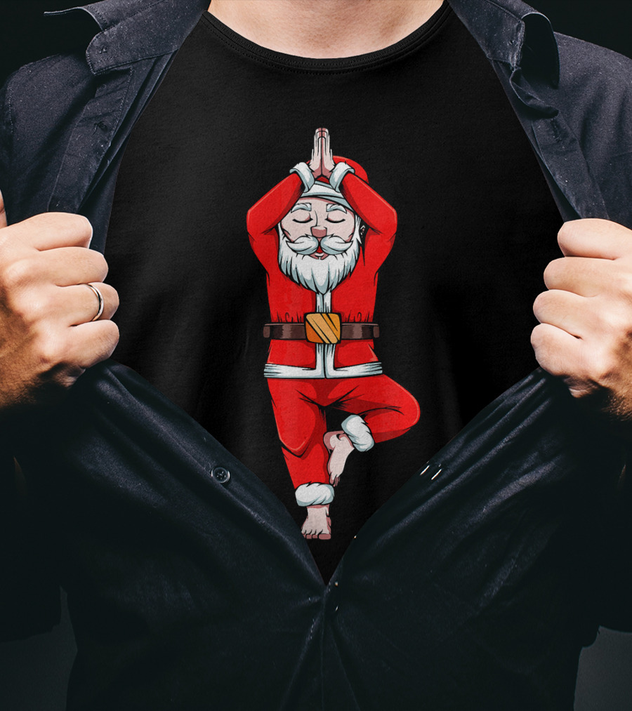 Funny Santa Claus Yoga Pose Meditation Tree Zen Relaxation T-Shirt