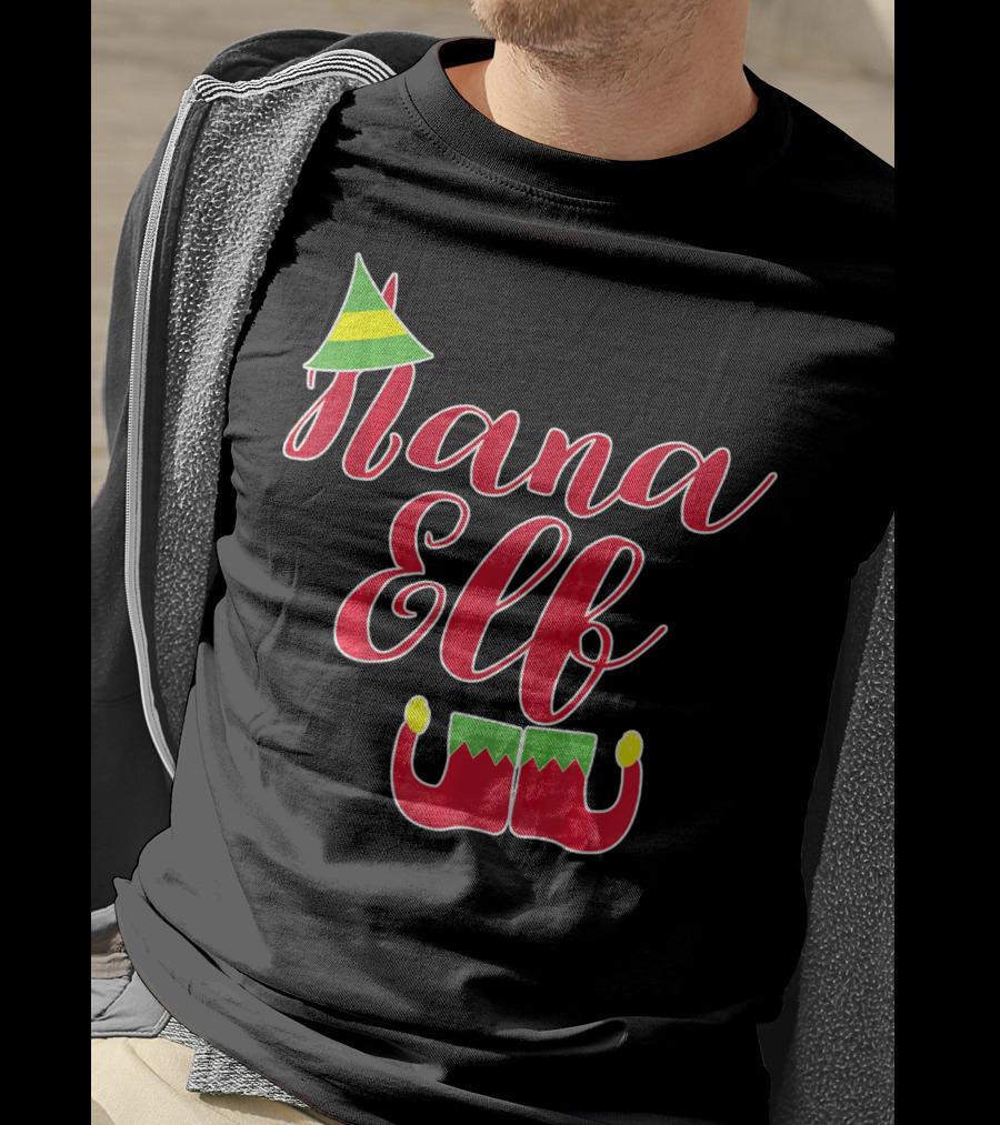 Nana Elf Funny Christmas With Elf Hat And Shoes T-Shirt