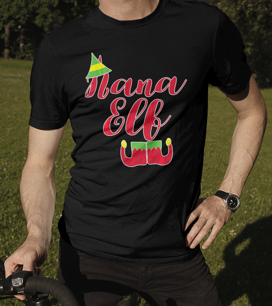 Nana Elf Funny Christmas With Elf Hat And Shoes T-Shirt