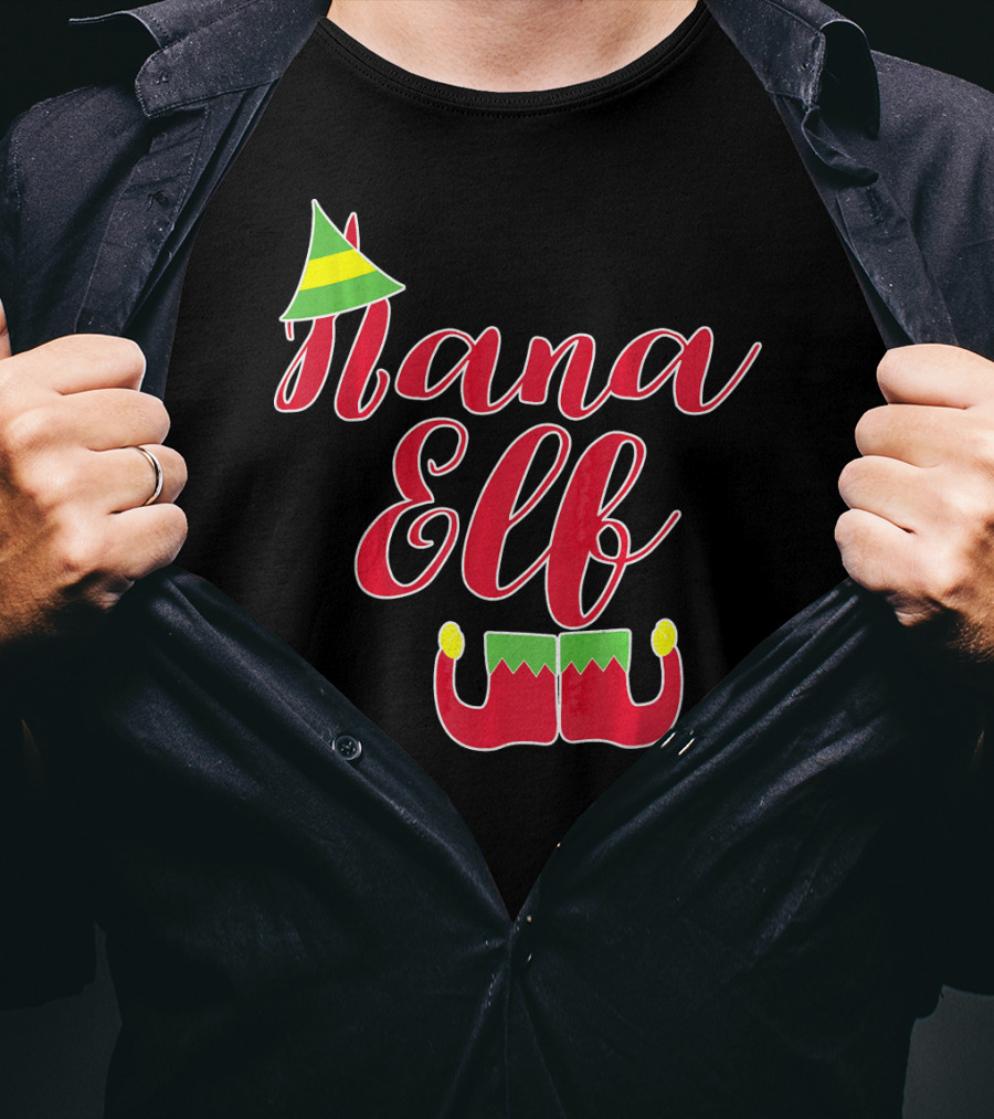 Nana Elf Funny Christmas With Elf Hat And Shoes T-Shirt