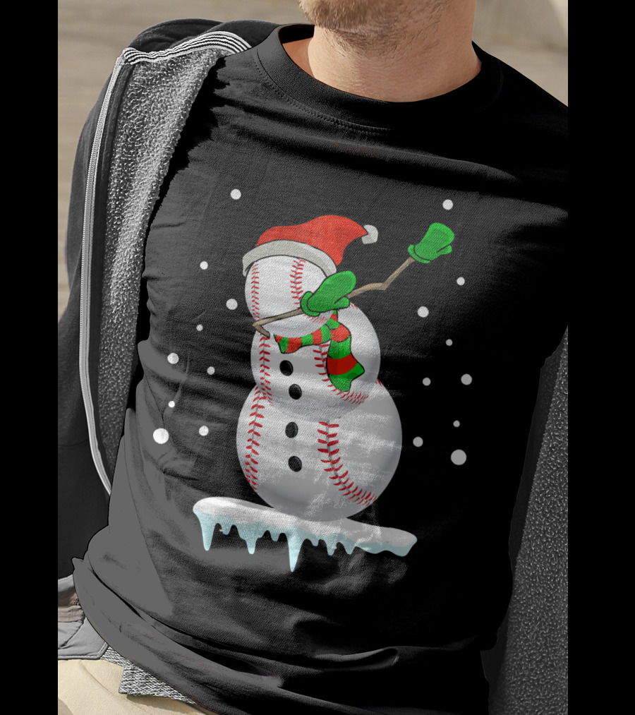 Dabbing Snowman Baseball Christmas Fun T-Shirt