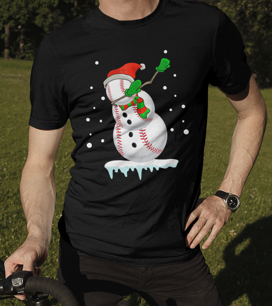 Dabbing Snowman Baseball Christmas Fun T-Shirt