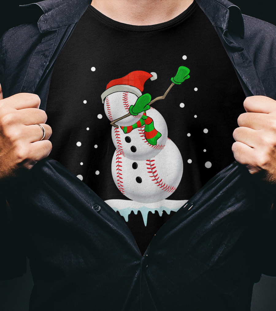 Dabbing Snowman Baseball Christmas Fun T-Shirt