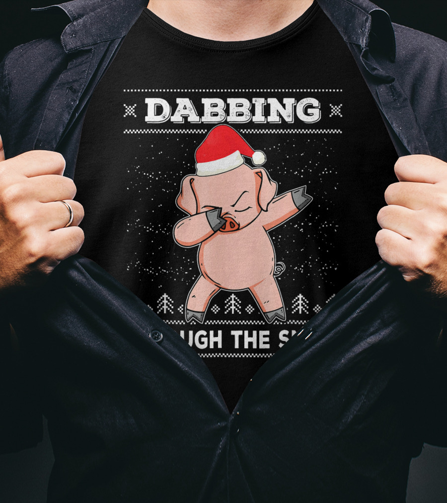 Dabbing Through The Snow Pig With Santa Hat T-Shirt