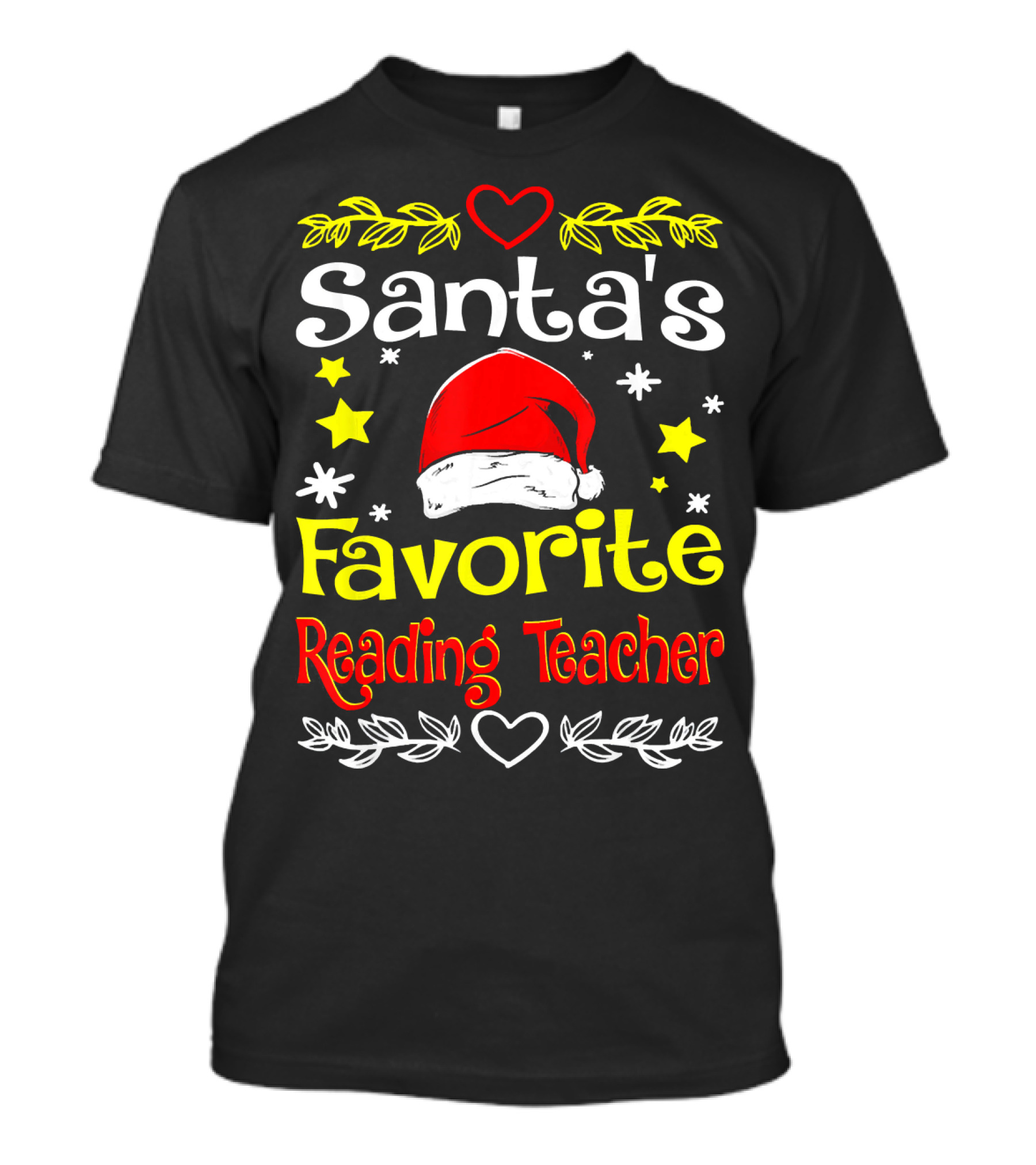 Santa's Favorite Reading Teacher Christmas Hat And Stars T-Shirt