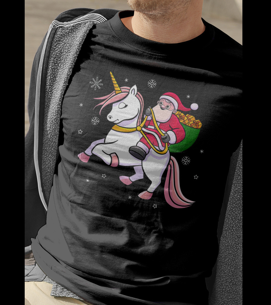 Santa Riding Unicorn With Presents For Cute Girls T-Shirt